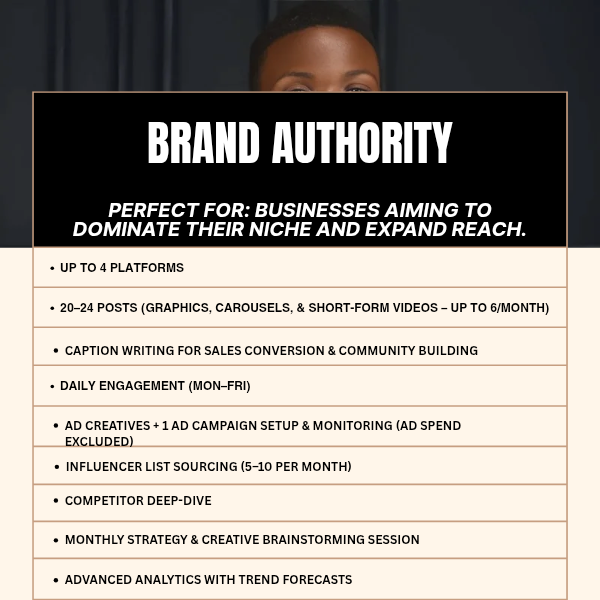 Social Media Management: "Brand Authority" @ $750 per month