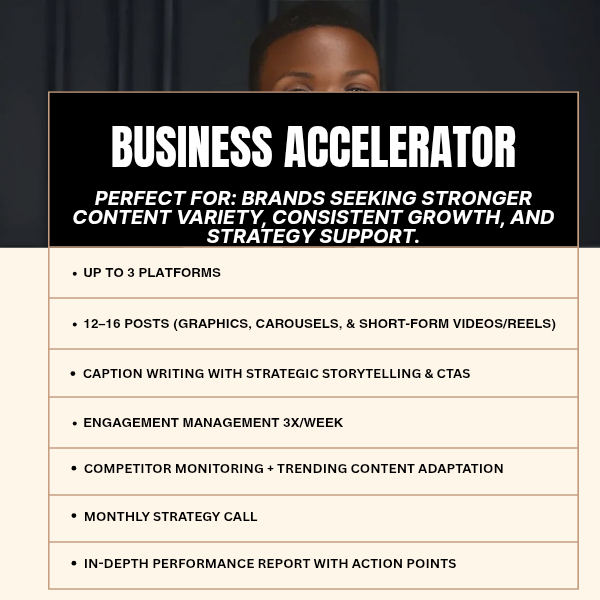 Social Media Management: "Business Accelerator" @ $500 per month