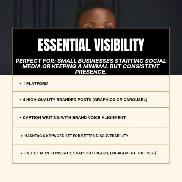ocial Media Management: "Essential Visibility" @ $100 per month